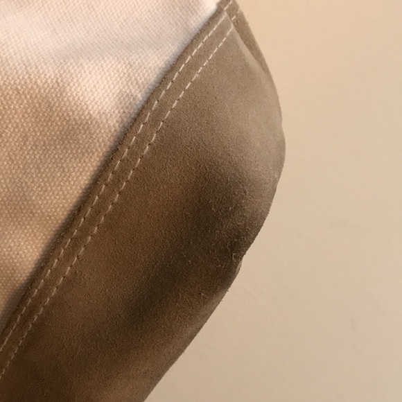 Banana Republic tote Coastal Grandma white canvas tan suede top handle beach bag - Picture 10 of 11